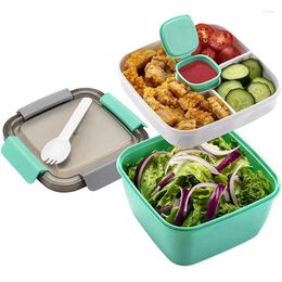 Storage Bottles Lunch Container Salad Dressings With 3 Compartments For Toppings