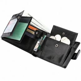 short Leather Wallet with Thin Buckle for Men, Busin Coin Purse, Zipper, England Style, 2024 64uW#