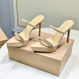 platform rhinestone slippers suede high-heeled sandals stiletto mules high Heels 105mm slip-on open toe women Luxury Designers shoes Evening shoes