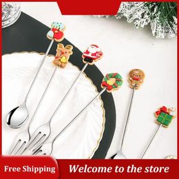 Coffee Scoops Food Grade Tableware Stainless Steel Cartoon Christmas Fruit Fork Holiday Trend Wind Dessert Spoon