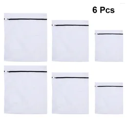 Laundry Bags 6PCS Fine Mesh Bag Sets Polyester Washing Clothes Protection Zipper Pouches (White)