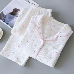 Home Clothing Print 2pcs Full Gauze Wear Loose And Casual Pyjama Set Shirt Cotton Fdfklak Sleeping Spring Homewear Sleeve Fall