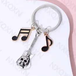 Keychains Cool Guitar Music Note Enamel Keychain Skull Musical Instrument Key Ring For Women Men Friendship Gift Handmade Jewellery