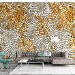 Wallpapers Wellyu Papel De Parede Custom Wallpaper Nordic Tropical Plant Leaves Vintage Golden Tv Background Wall Painting Fototapete