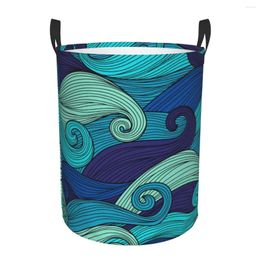 Laundry Bags Basket Colorful Ocean Wave Cloth Folding Dirty Clothes Toys Storage Bucket Household