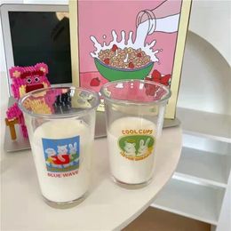 Wine Glasses 350ML Heat-resistant Pink Letters Glass Cup Coffee Drinking Water Cups With Straw Cold Drinks Juice Drinkware