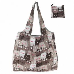 fi Printing Foldable Eco-Friendly Shop Bag Tote Folding Pouch Handbags Cvenient Large-capacity for Travel Grocery Bag P7mN#