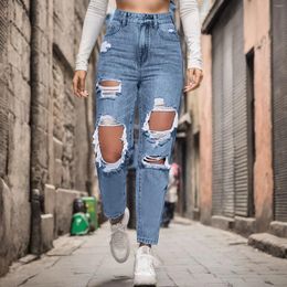 Women's Jeans Distressed Denim Casual Fashion High Waisted Straight Leg Trousers Waist 90s Pantalones De Mujer