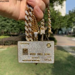 2022 New Arrival High-end Hiphop Jewellery Iced Out Colourful Zircon Credit Card Bank Card Shape Pendant Necklace for Men
