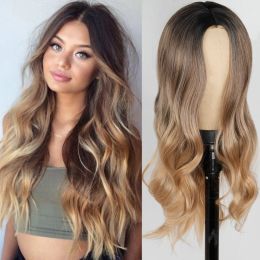 Wigs Synthetic Wig Ombre Brown Blonde Long Wavy Middle Part Hair Wig Cosplay Natural Heat Resistant for Women