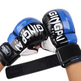 MMA Mixed Martial Arts Gloves Wear Resistant PU Muay Thai Boxing Gloves With Long Wrist Strap Combat Training Hand Protection