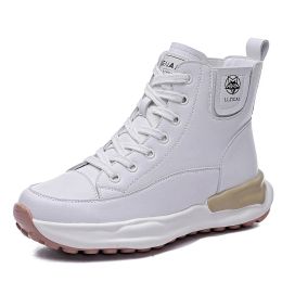 Snow Boots Height White Sneaker Increase Shoes Platform Boot Genuine Leather Shoe Spring Women Winter High Top Plush Thick Soles