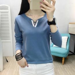 Women's T Shirts Long Sleeved T-shirt For Loose V-neck Fashionable Solid Colour Base Shirt Aesthetic Clothes