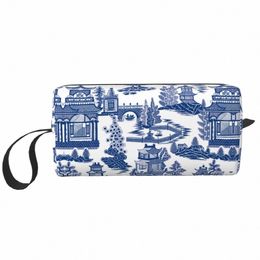 blue Willow Ancient Ming Porcelain Cosmetic Bag Chinoiserie Pattern Makeup Toiletry Organiser Ladies Beauty Storage Dopp Kit 05rB#