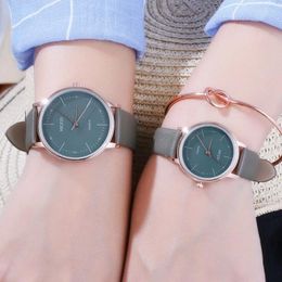 Wristwatches Casual Student Watches Men And Women Fashion College Waterproof Couple Quartz Simple Small Circular Disc Leather Strap