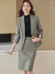 Two Piece Dress Office Ladies Sets Women Outifis 2024 Single Breasted Slim Turn Down Collar Blazer Solid Casual Skirt Suits S-3XL