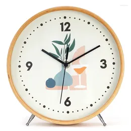 Table Clocks 8' Inch Solid Wood Wall Clock Living Room Creative Mute Wooden Desk Light Modern Minimalist Cartoon Desktop