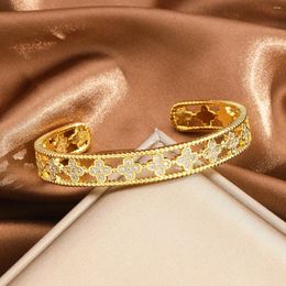 Bangle Sweet Elegance Fresh Four-Leaf Clover Zircon Hollow Bracelet Full Diamond High Sense Fashion Ornament