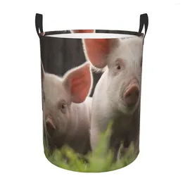 Laundry Bags Pigs Print Circular Basket With Handle Portable Waterproof Storage Bucket Bedroom Clothes Box Small And Medium