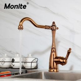 Bathroom Sink Faucets Monite Luxury Rose Golden Basin Faucet Single Handle European Design Swivel Kitchen Cold & Mixer Water Tap