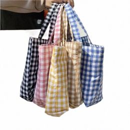 2022 New Portable Lunch Bag Japanese Plaid Cott Picnic Food Bag Women Simple Small Tote Korean Style Children Lunch Bags Kids x7WG#
