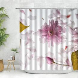 Shower Curtains Plant Flower Curtain Floral Spring Fashion Home Decor Bathroom Polyester Fabric Accessories With Hooks