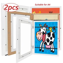 2pcs Children DIY Art Frames Magnetic Front Open Changeable Kids Frametory For Poster Po Drawing Paintings Pictures Display 240409