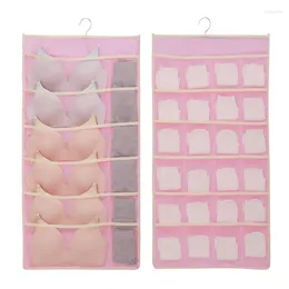 Hooks Hook Folding Washable Underwear Socks Storage Bag Double Sided Grids Clear Hanging Bra Organizer Hanger Rack Shelf Divider Bags