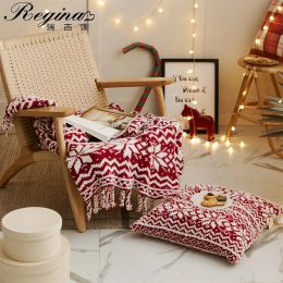 REGINA Brand Christmas Chunky Knit Blankets Cosy Microfibe Tufted Knitted Wine Beige Fringes Home Decor Gift Plaid Throw Blanket