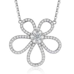 Hot Van Big Flower Necklace Silver Plated 18k Gold Diamond Sunflower Pendant Full of Hollow Female Non Fading With Logo