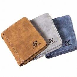 new Men's Wallet Short Frosted Leather Wallet Retro Three Fold Vertical Wallet Youth Korean Multi-card 2024 Men Fi N6px#