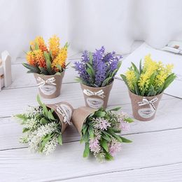 Decorative Flowers Artificial Plant Flower Home Decoration Fake Small Mini Potted Bonsai Green 1 Set And Vase