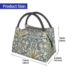 William Morris Snakeshead Pattern Portable Lunch Box for Women Leakproof Vintage Textile Cooler Thermal Food Insulated Lunch Bag