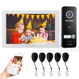 TMEZON 7 Inch 4 wire 1080P Video Doorbell Intercom System with 1080P Wired Door Camera Tuya App RFID&Monitor Unlock Touch Sreen