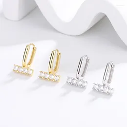 Stud Earrings S925 Sterling Silver Inlaid Diamond One Line Ear Buckle Female Minority Simple Light Luxury Versatile U-shaped