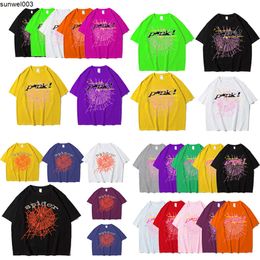 Womens Hoodie Sp5der T-shirt Street Clothing Spider Web Pattern Printed Couple Sports Shirt Summer Wear Designer Top European Xs-2xl 2xp5 W1rf