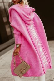 2023 Autumn and Winter New Sweater Cardigan Lapel Hooded Long Letter Wool Loose Knit Coat Women Cardigan