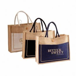 100pcs Wholesale Hian Shopper Bag Custom Printed Large Natural Eco Friendly Burlap Jute Shop Tote Beach Bag with Logo B40N#