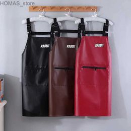 Aprons PU Leather Waterproof Apron Strap Adjustable Anti-Fouling Oil-proof Cafe Restaurant Cooking Cleaning Apron Y240401
