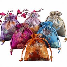 chinese Ethnic Style Retro Embroidery Fr Drawstring Bag Handbag Gift Case Jewellery Storage Coin Purse h6bW#