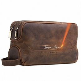 ctact's Genuine Leather Cosmetic Bag Men Luxury Large Capacity Men Makeup Pouch Organiser Travel Vintage Toiletry Bags Storage o0lI#