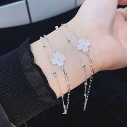 Vans 999 sterling silver bracelet for womens four leaf clover that does not fade Summer forest style high aesthetic value and simple Instagram bracelet as a niche gift