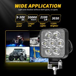 9-80V Square Round Dust Proof Work Light Spotlight for Truck Off Road Tractor 2100LM 21w 7 LEDs Aluminium Fog Light