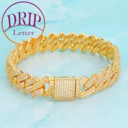 Bracelets Drip Letter Cuban Link Bracelet for Men Real Gold Plated Iced Out Charm Rock Street Style Hip Hop Jewellery