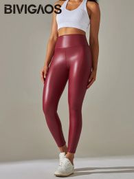 BIVIGAOS Trendy Women Multi-Color PU Leather Leggings High Waist Tight-Fitting Colourful Skinny Sexy Leather Pants Slim Leggings