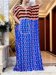 Ethnic Clothing Dubai Summer Short Sleeve Dress African Dashiki Pocket Printing Cotton Loose Caftan Lady Maxi Islam Casual Dresses Vestidos