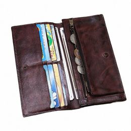 genuine Leather Wallet For Men Women Vintage Retro Wrinkled Lg Bifold Female Clutch Purse With Card Holder Zipper Coin Pocket G0wK#