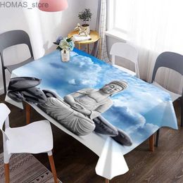 Table Cloth Buddha Statue Tablecloth Pattern Waterproof Rectangular Coffee Table Tablecloth Table Cover Wedding Birthday Decoration Picnic M Y240401