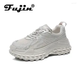 Casual Shoes Fujin 5cm Air Mesh Genuine Leather Women Chunky Sneakers Platform Summer Breathable Fashion