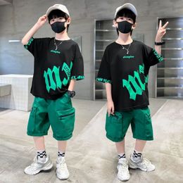 414 Y Childrens Clothing Sets Boys And Girls Clothes Short Sleeve TShirtPant Kids 2Pcs Suit Cotton 2023 Summer Baby Outfit 240323